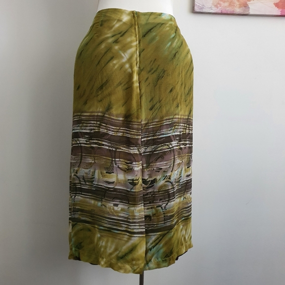 Taking Shape Silk Green Brown Print Midi Skirt Size 20 - Picture 6 of 9